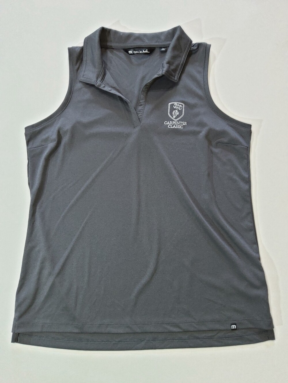 Travis Matthew Golf Polo Womens Size Large Grey White Carpenter Classic Logo